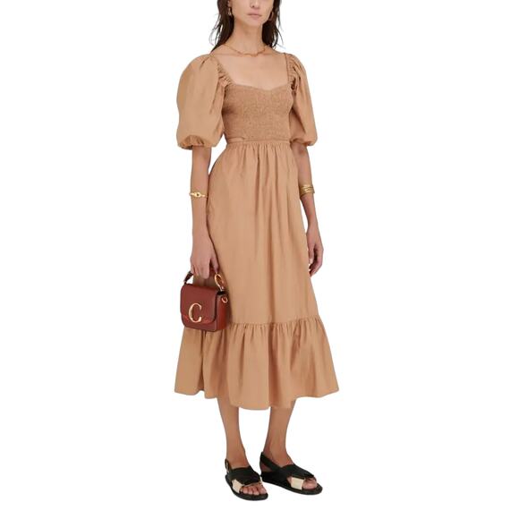 Faithfull The Brand Plain Hazelnut Bloom Midi Dress - Picture 2 of 14
